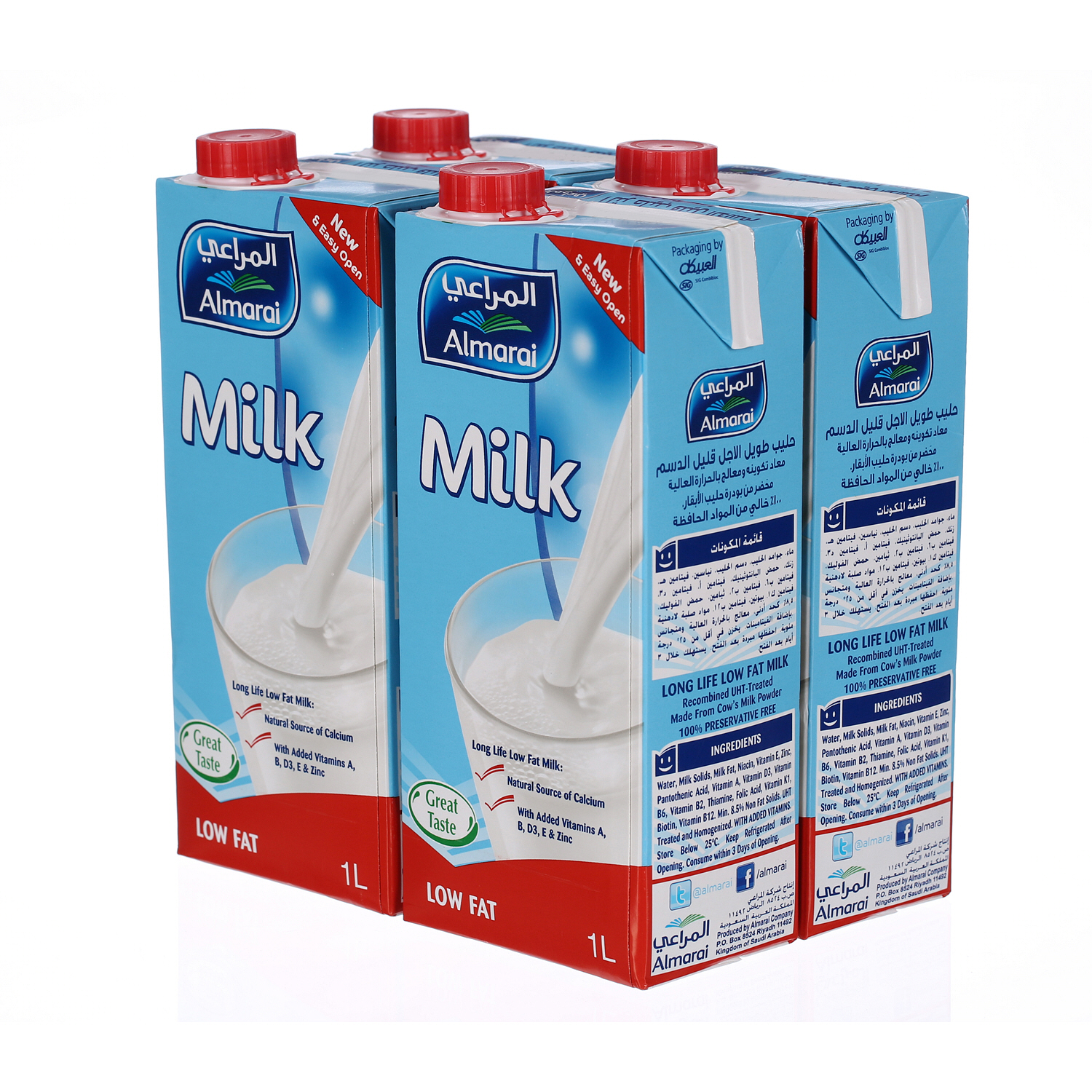 Al Marai Long Life Milk Low Fat with Vitamin 1 L × 4 Pack