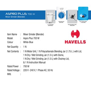 Havells ASPRO Plus 700W 3 In1 Mixer Grinder Blender