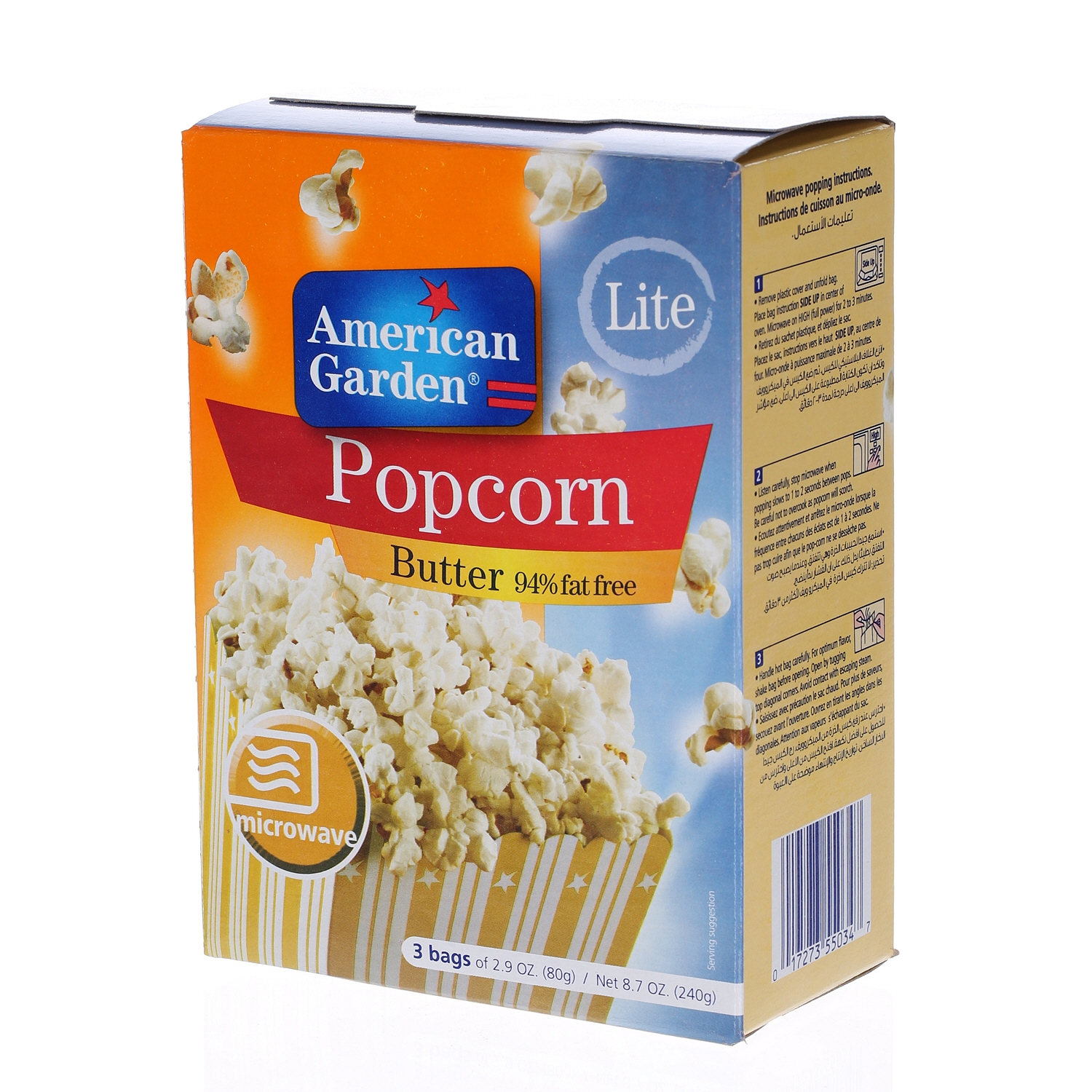 American Garden Microwave Popcorn Fat Free 3 Oz