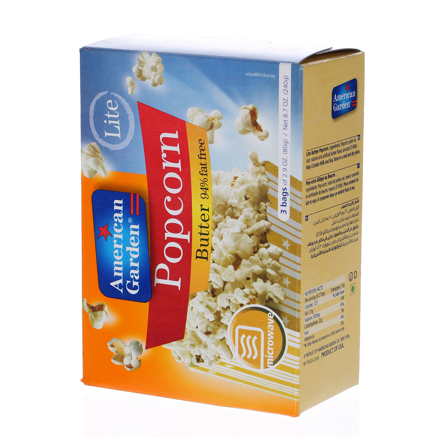 American Garden Microwave Popcorn Fat Free 3 Oz