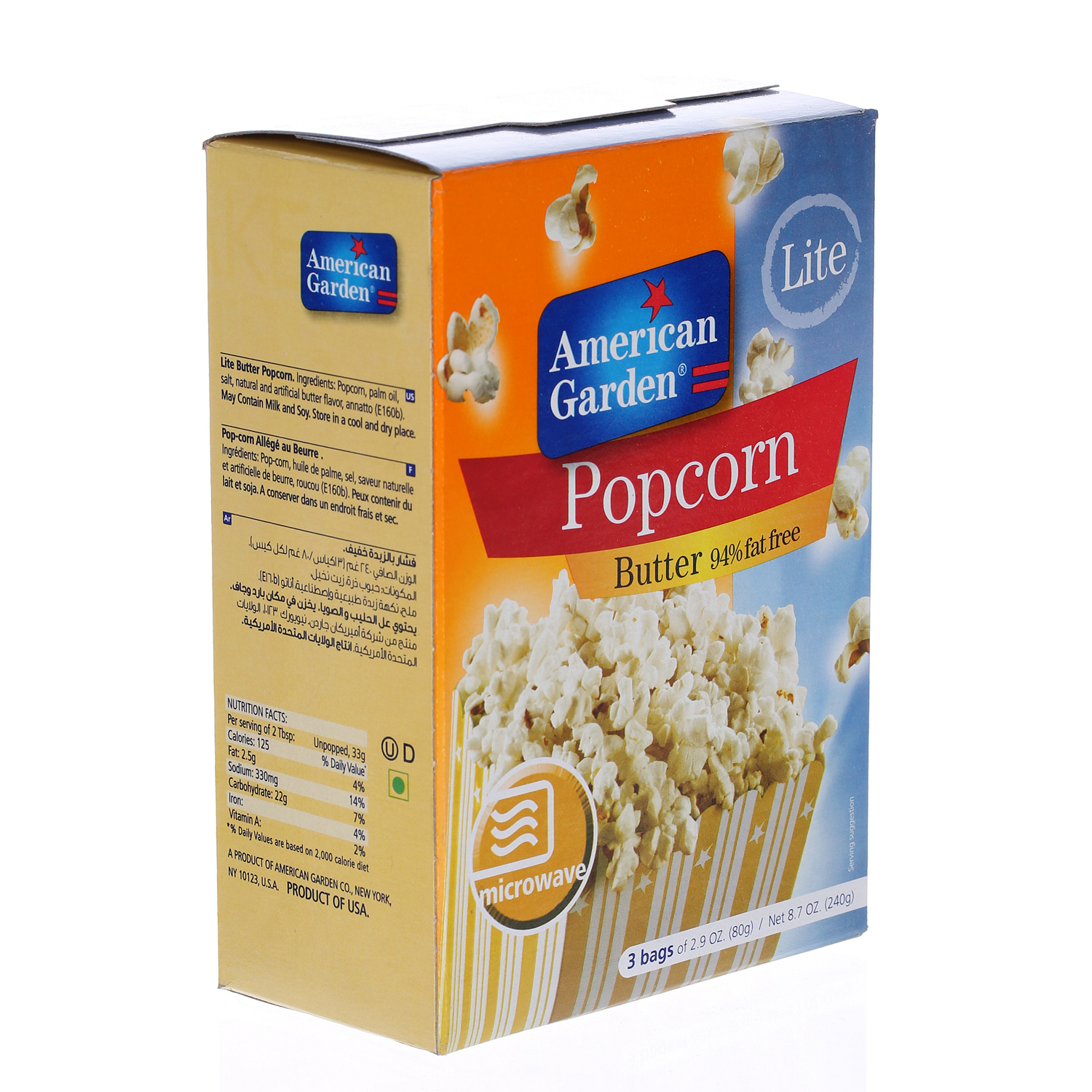 American Garden Microwave Popcorn Fat Free 3 Oz