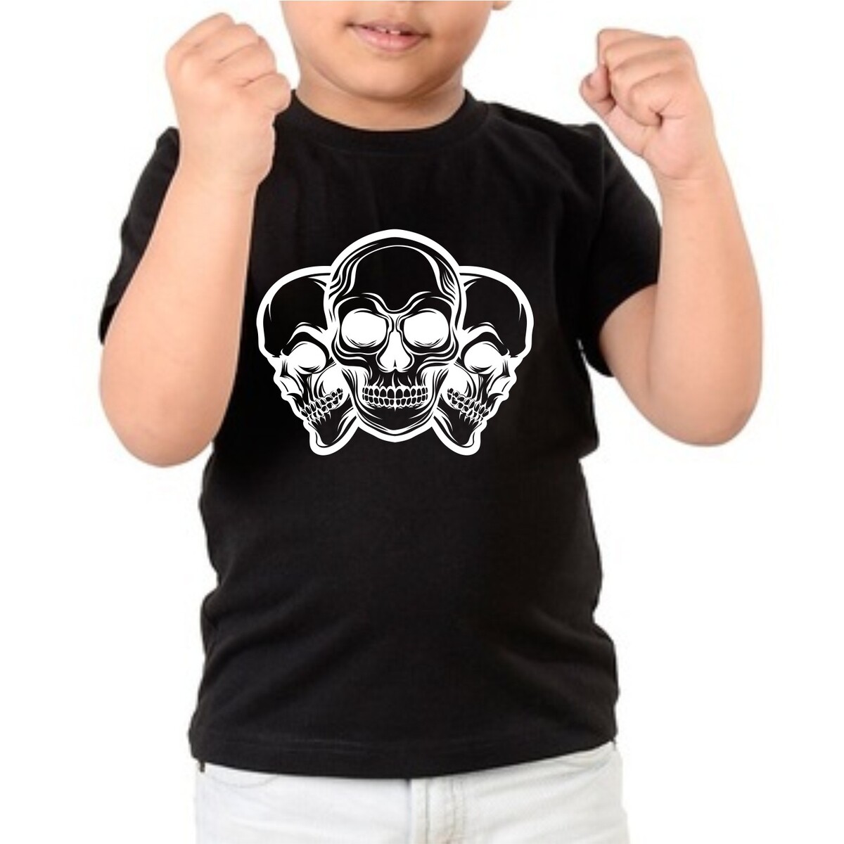 F&M - Gothic Skull Design Kids Black Tshirt - KBT-MGT-576 - 7-8 Yrs