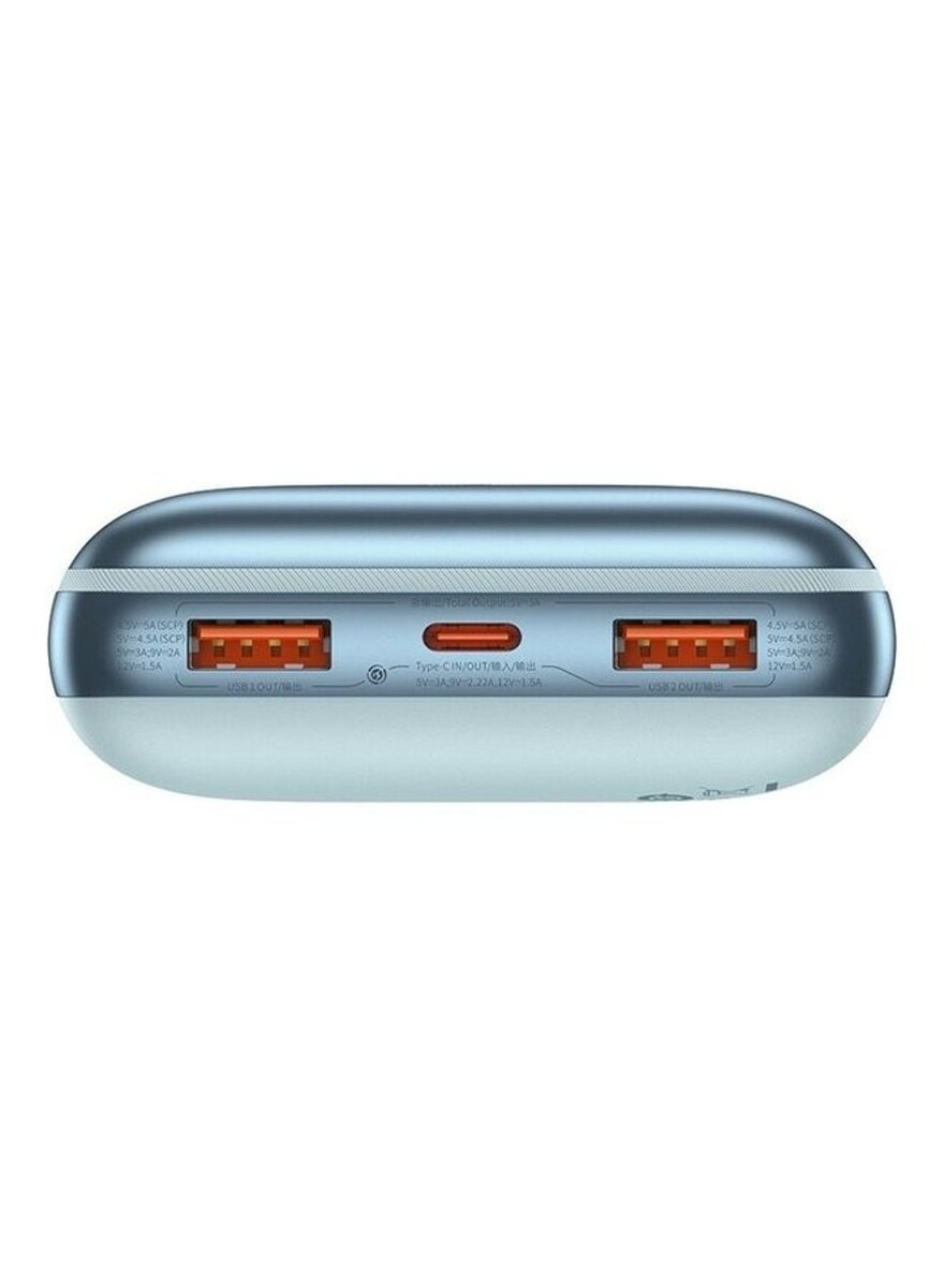 باسيس - بنك طاقة محمول USB C مع شاشة رقمية (20000 مللي أمبير مع منفذ USB C ومنفذين USB A لشحن يصل إلى 22.5 واط - أزرق