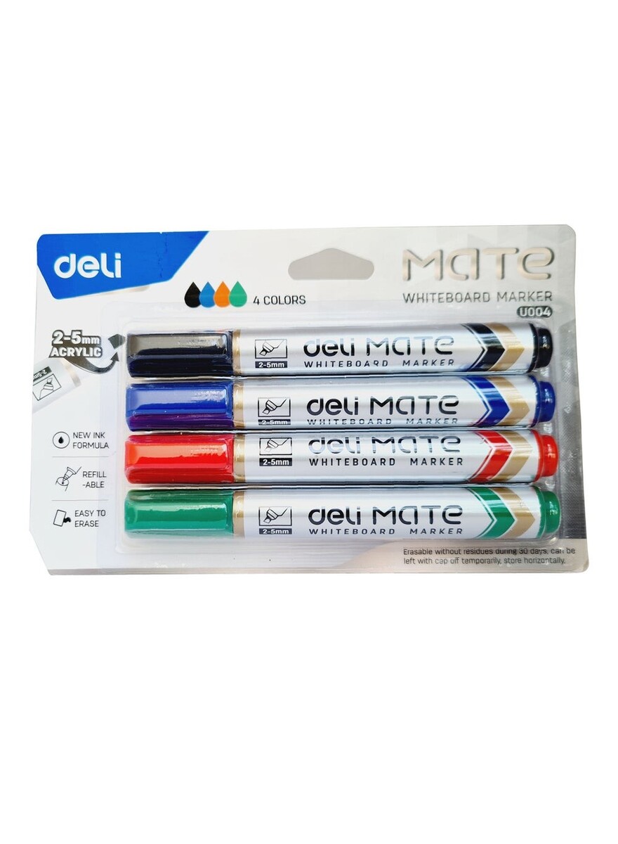 deli 4-Piece Dry Erase White Board Marker Set Multicolour