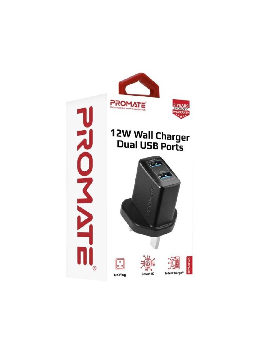 PROMATE Dual USB Port Power Adapter Black | Sharjah Co-operative Society