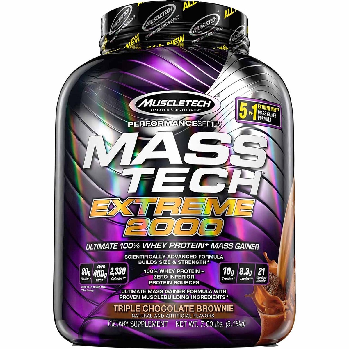 Muscletech Mass Tech Extreme 2000, Triple Chocolate Brownie, 7 LB ...