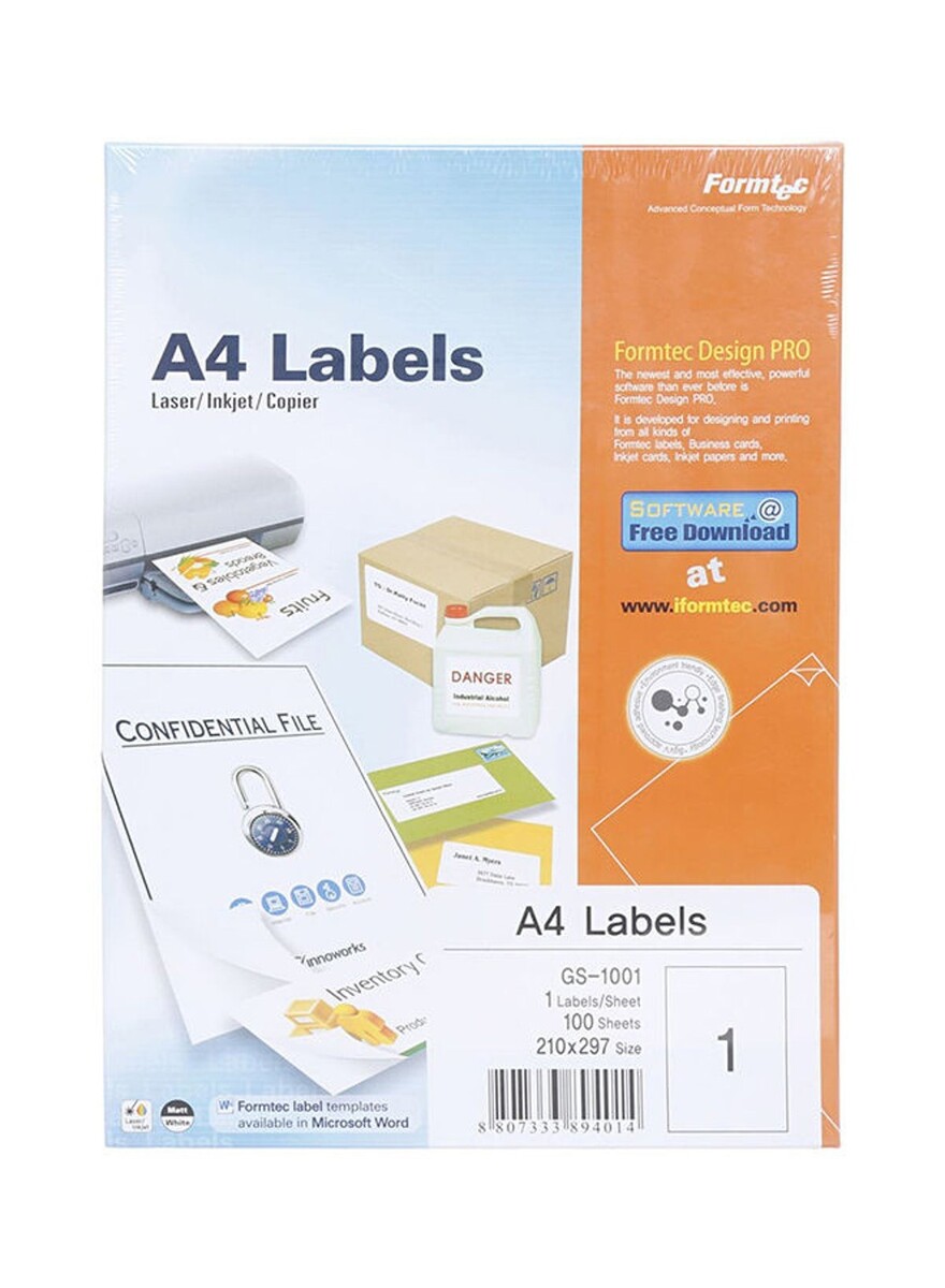Formtec 100-Sheet A4 All-Purpose Labels White | Sharjah Co-operative ...