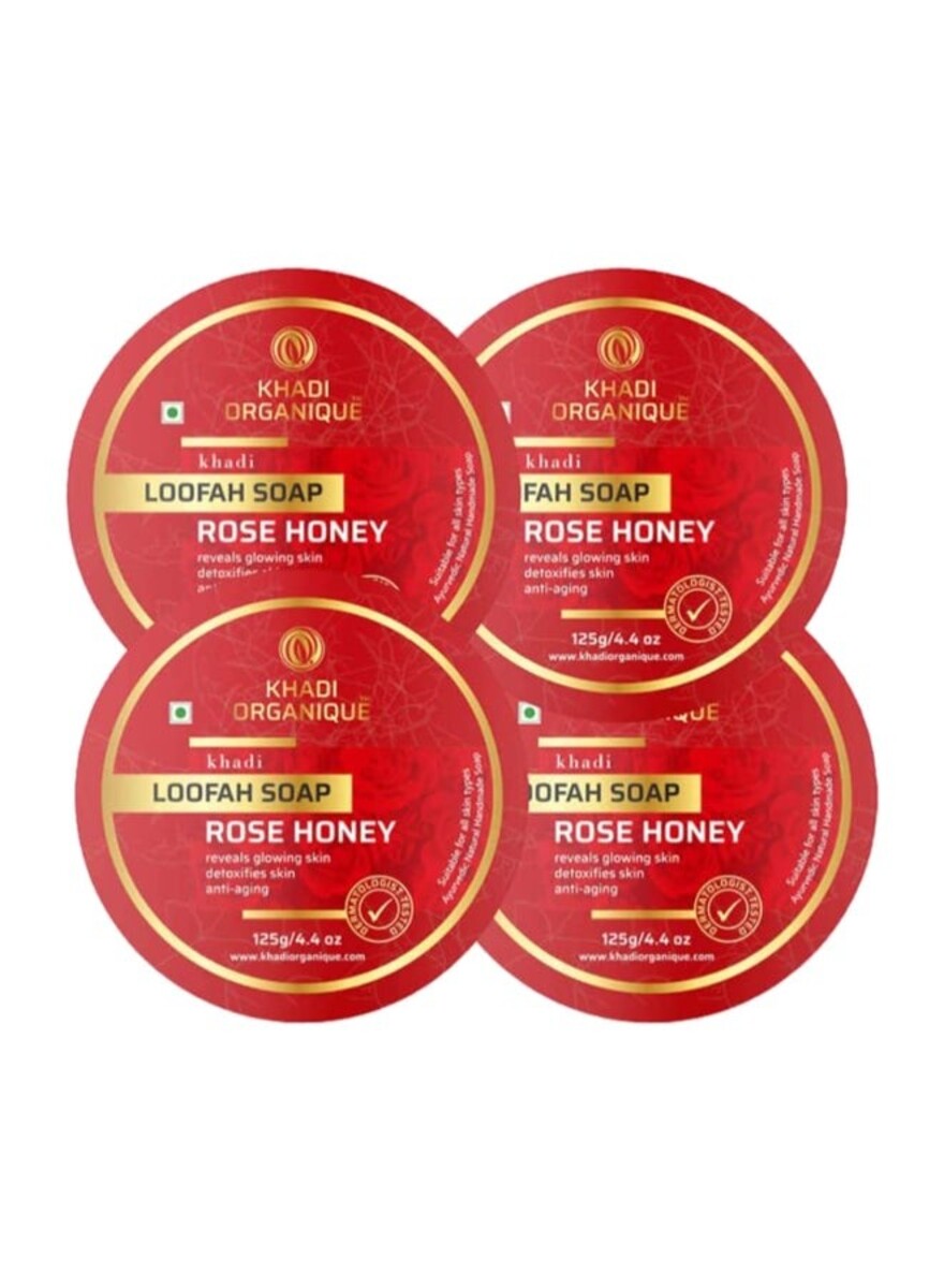 Khadi ORGANIQUE Pack of 4 Herbal Rose Honey Loofah Soap 500grams