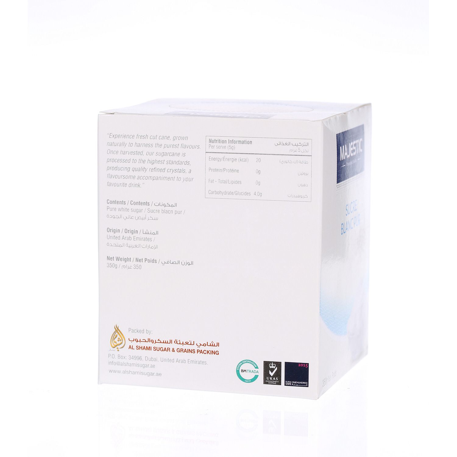 Majestic 350g white sugar bags
