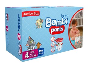 Sanita Bambi Pants Jumbo Box Size 4, Large 8-14 Kg, 100 Count