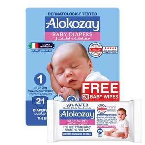Alokozay Baby Diapers Size 1 21's + Wipes