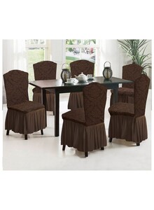 Fabienne 6-Piece Woven Jacquard Stretch Fit Dining Chair Covers Set Chocolate Brown