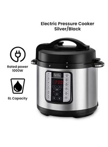 BLACK+DECKER Smart Steam Pot Electric Pressure Cooker 7 In 1, With 12 Programs 6 L 1000 W PCP1000-B5 Silver/Black