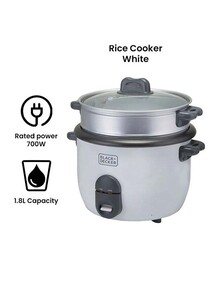 بلاك اند ديكر - جهاز طهي الأرز مانع للالتصاق مع جهاز طهي بالبخار 2 في 1 1.8 لتر 700 وات RC1860-B5 أبيض