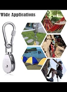 ABBASALI 3pcs Spring Snap Hook Carabiner, Heavy Duty Pulley Roller & 6mm  Spring snap Hooks, Pully Crane Swivel Hook Wire Rope Cable Loading 150 kg