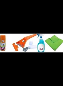 ABBASALI Sticker Remover Glass Cleaner Spray Includes Glass Scrapper With Spare Blade Pkt & Fiber Cloth For Cleaning Glass In House offices schools vehicles Glass