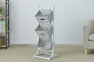 Pan Home Kopel 3-tier Wooden Rack With 3-baskets White 35x35x102cm