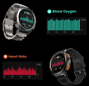 Kospet Smart Watch Tank T2 SP (Silver) - Amoled Display, Bluetooth Calling, 10 Day Battery Life, 2ATM Water Resistant, GPS Positioning, 70 Sports Modes, Heart Rate Monitoring, SPO2, 2 Watchbands