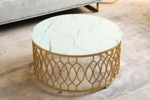 Pan Home Dormer Coffee Table Round - White & Gold