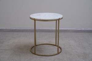 Pan Home Almach End Table Marble - White & Gold