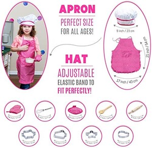 Toy Land Chef Set For Kids Cooking Play Set With Apron For Girls Ages 3+, 11 Pcs Great Gift, Chef Hat, and Other accessories For Toddler Career Role Play Children Pretend Play