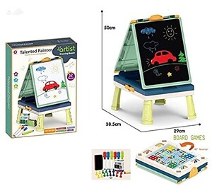 Toy Land 2 in 1 Multipurpose Talented Painter Double Faced Drawing Board with a Board Game