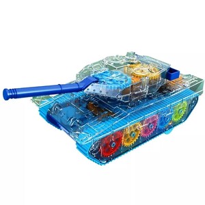 Toy Land Simulation Model Electric Transparent Gear Military Tank Toy with Light and Music (Blue)