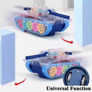 Toy Land Simulation Model Electric Transparent Gear Military Tank Toy with Light and Music (Blue)
