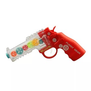 Toy Land Kid's Transparent Gear Vibration Gun Electric Toy, Flashing Battery Operated Funny Concept Toy Gun With Light And Music (Red)