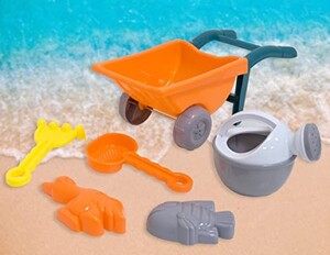 Toy Land Multicolor 6 Pcs Kids Outdoor Summer Sand Beach Toy Set with Wheelbarrow Kids Sand and Beach Toys for Kids (Orange)