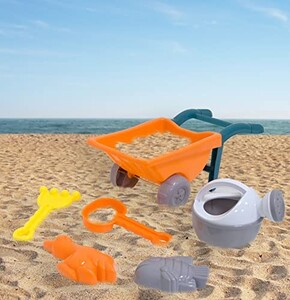 Toy Land Multicolor 6 Pcs Kids Outdoor Summer Sand Beach Toy Set with Wheelbarrow Kids Sand and Beach Toys for Kids (Orange)
