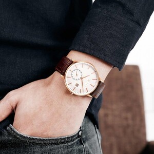 AFRA RADIUS GENTS WATCH ROSE GOLD CASE WHITE DIAL BROWN LEATHER
