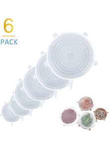 Generic 6pcs Silicone Stretch Lids Reusable Lids Fit Various Sizes Food Saving Covers for Cups Bowls Cans white White 21*4*21cm