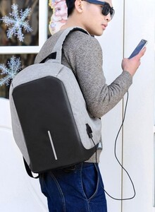 Generic Waterproof Anti Theft Laptop Backpack With USB Charger Outlet Grey/Black