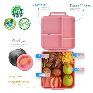 Eazy Kids - Bento Boxes W/ Insulated Lunch Bag Combo - Shine Unicorn Pink