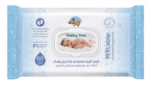 Nappy Time Baby Wipes 99.9% pure water with Chamomile extract; fragrance, alcohol, and paraben free baby wipes, safe for newborn skin, 60 Wipes
