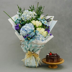 Ferns N Petals Blue Skies Florals With Cake