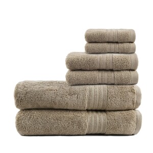 Trident Soft Comfort 100% Air Rich Cotton Yarn Towels, 6 Piece Set -2 Bath, 2 Hand, 2 Washcloths, Super Soft, High Absorbent, 550 GSM, Machine Washable, Sand