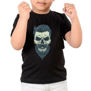 F&M - Gothic Skull Design Kids Black Tshirt - KBT-MGT-508 - 9-11 Yrs