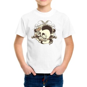 F&M - Gothic Skull Design Kids White Tshirt - KWT-MGT-501 - 9-11 Yrs