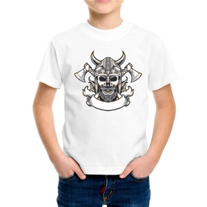 F&M - Gothic Skull Design Kids White Tshirt - KWT-MGT-506 - 9-11 Yrs