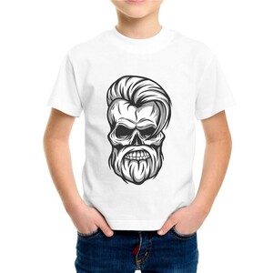 F&M - Gothic Skull Design Kids White Tshirt - KWT-MGT-540 - 9-11 Yrs