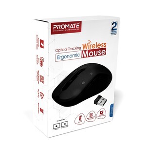 Promate 2.4G Wireless Mouse, Portable Optical Tracking Mouse with Mini USB Receiver, 800/1200/1600 DPI Switch, 10m Working Range and 6 Programmable Buttons for iMac, MacBook, Alienware, ASUS, Slider Black
