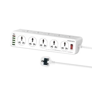 Promate Power Strip with 4 USB Ports, 10 AC Outlets, 20W USB-C PD, 18W QC 3.0 and 5M Cord, PowerMatrix-5M UK Plug