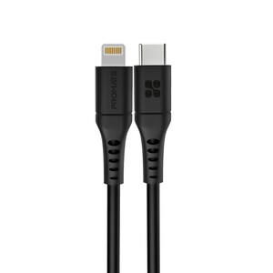 Promate USB-C to Lightning Cable 3m, Powerful 20W Power Delivery Fast Charging Silicone Lightning Cable with 480 Mbps Data Sync and 3A Power Output for iPhone 13/13 Pro/13 Pro Max, iPad Pro, PowerLink-300 Black