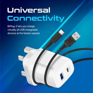 محول USB-C من بروميت ، شاحن حائط عالمي متعدد المنافذ 17 واط مع منفذ 5V / 3A Type-CP ، 5V / 2.4A USB-A ، شحن متكيف وحماية من الشحن الزائد