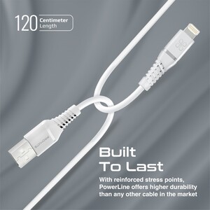 Promate USB-A to Lightning Cable with 2.4V Output, 480 Mbps Data Sync and 1.2m Cord, PowerLine-Ai120 White