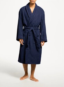 Luxe Decora Home Spa Collection Cotton Waffle Bathrobe With Collar And Pocket Navy Blue One Size
