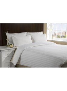 Hotel Linen 6-Piece Hotel linen Stripe Sateen Double Size Comforter Set Cotton Blend Silver 220x240cm