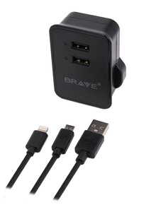 Brave Dual Port Charger with 2-Pack 1M Lightning and Micro Cable, USB Wall Plug iPhone Power Charging Compatible with iPhone 12/12 Pro/11/XS/XR/X 8 7 6/iPad and Micro Devices Black